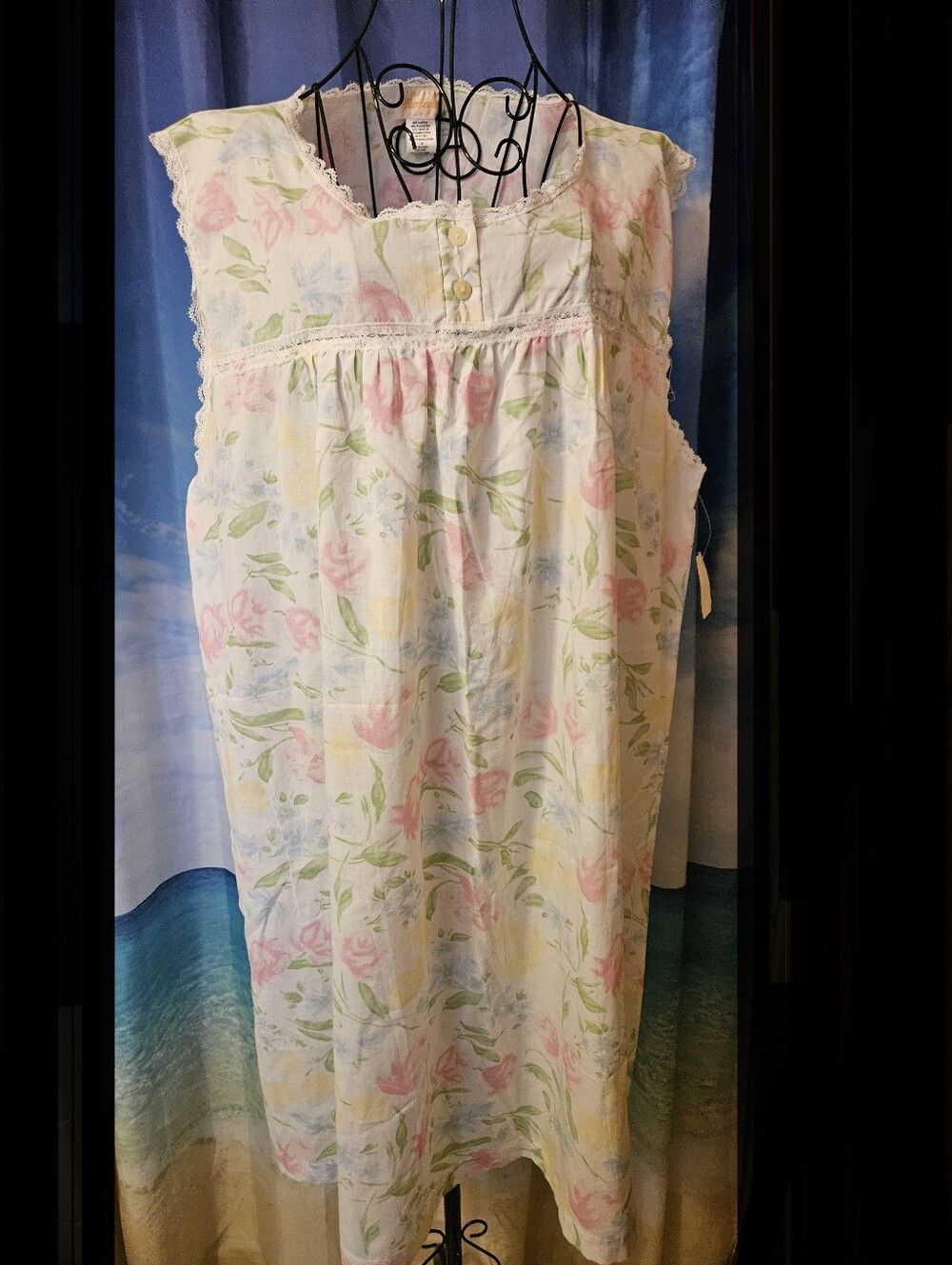 Barbizon   Floral Pastel Nightgown - Sleeveless Cotton
